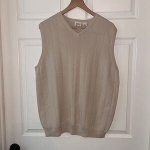 Field Gear Mens Beige Ribbed V-Neck Sweater Vest 100% Cotton Medium